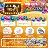 All-In-1 Disco Balloon Arch Kit With Bonus Disco Balls & Starbursts - Metallic Balloon Arch Kit For 90S Themed Party Decorations - Chrome Balloons, Metallic Balloons For Prom, Karaoke Party Decoration