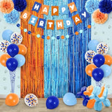 Boho Blue Boy Birthday Set: Banner, Balloons, Fringe & Pom Poms