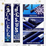 Christmas Front Porch Banners Winter Religious Nativity Scene Sign Holiday Hanging Banner Xmas Decoration For Front Door Believe Jesus Is The Reason For The Season 12 X 71 Inch (Snowflake)