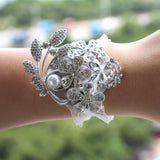Wrist Corsage With Peal And Rhinestone Corsage And Boutonniere Set For Wedding,Prom,Party (Silver Gray?2 Pieces)
