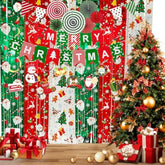 Christmas Party Decorations Merry Christmas Banner Hanging Swirls Paper Fan Flower 2 Foil Curtains For Indoor Outdoor Decorations