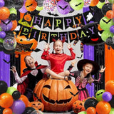 Halloween Birthday Party Decor Set – Includes Banner, Balloons, Cake Topper & Fringe Curtain