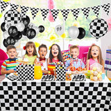 127 Pcs Race Car Checkered Party Kit with Banner, Balloons, Tableware for 20 Guests