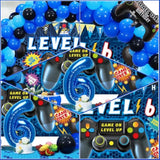 90Pcs Video Game Party Decorations For Boys Set Blue - 6Th Birthday Supplies - Video Game Backdrop, Balloons, Tablecloth, Gamer And 6 Foil Balloons