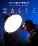60W Bi Color LED Video Light 22 Inch Circular Edge Lit Panel with APP Control Desk Clamp Stand for Streaming and Office