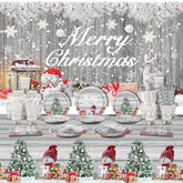 195Pcs Silver Christmas Party Supplies Decorations Christmas Tableware Set Kit Includes Xmas Paper Plates And Napkins Sets Glitter Merry Xmas Disposable Dinnerware Tablecloth Banner Backdrop Serve 24