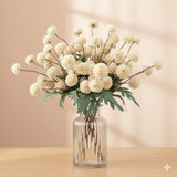 Artificial Beige Chrysanthemum Flowers – 10 Stems Faux Silk Mums With Green Leaves, Fake Flower Bouquet For Vase, Home Table Decor, Wedding Centerpieces, Party Arrangements & Holiday Décor
