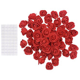 100 Pcs 3Cm Mini Pe Foam Flowers Tiny Artificial Rose Flower Heads Fake Foam Floral Heads Small Flatback Handmade Flowers With Round Double Sided Adhesive Stickers For Graduation Decor Red