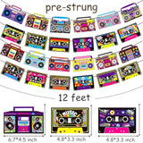 4 Pcs Cassette Tape & Boombox Banners for 80s/90s Music Parties