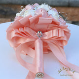 6.3" Pink Champagne & Ivory Bridal Wedding Bouquet Round Holding Bouquet Throw Toss Artificial Rose Flower Bunch For Bride Bridesmaid Wedding Quinceanera