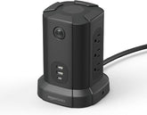 Power Strip Tower 9 Outlets 3 USB Ports USB C Surge Protector 1080J 6FT Cord Black