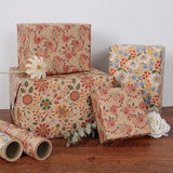 Floral Kraft Wrapping Paper Jumbo Roll, All Occasion Vintage Flower Gift Wrap For Wedding Birthday Bridal Shower, 17 Inch X 60 Ft