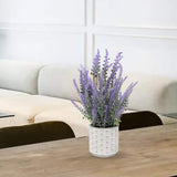 Lavender Flowers Artificial Decor In Cement Pot - Faux Plants For Rustic Home, Bathroom, Table Centerpieces, Wedding Decor - Purple Potted Lavender Flower