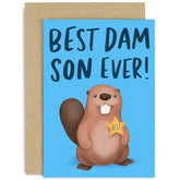 Old English Co. Best Dam Son Ever Birthday Greeting Card - Beaver Pun Funny Birthday Card For Son - Cute Card From Mum And Dad - Congratulations Well Done Son Card | Blank Inside With Envelope