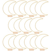 Metal Floral Hoops: 10 Sets Moon Shaped Metal Wreath Rings Stand With Wood Holders Centerpiece Table Decor For Diy Party Christmas Home Wedding Table Decor