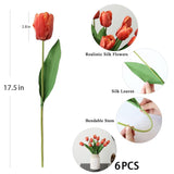 6Pcs Artificial Tulips Flowers Burgundy Fake Silk Tulips Flower Realistic Faux Tulip Flores For Wedding Decorations Table Centerpieces Flower Arrangement Dresser Vase Home Room Decor (Burgundy)