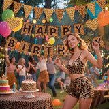 Cheetah Print Leopard Happy Birthday Banner for Girls and Women Party Decor