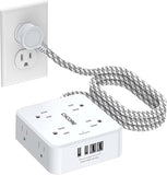 Surge Protector Power Strip with 8 Outlets 4 USB Ports 2 USB C 5FT Braided Flat Plug Extension Cord White