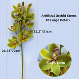 28.4" Artificial Phalaenopsis Flowers,Latex Phalaenopsis Branches,3D Faux Cymbidium Flowers 10 Large Petals Orchids For Home Décor (2, Green)