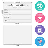 Birthday Wishes And Advice (50) 4X6" White Cards - Good Advice, Best Wishes, Memories Cards - Bday Party Idea Activity - Sweet 16, 30Th, 40Th, 50Th - Fun Ad Lib Prompts - Made In Usa