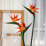 4Pieces Bird Of Paradise Permanent Flower Uv Resistant No Fade Flower Made Of Soft Rubber Pu For Diy Home Artificial Flower Decor 32Inch Large (Orange Red)
