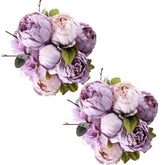 2 Pack Large Artificial Peony Silk Flower Bouquets Arrangement Wedding Centerpieces (New Purple)