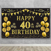 40Th Birthday Backdrop Gold And Black 5.9 X 3.6 Fts Happy Birthday Par