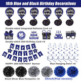 16Th Birthday Decorations For Boys Girls, Blue Happy 16Th Birthday Banner Party Decorations, Sixteen Birthday Supplies Decor Double-Sided Card Pompoms Hanging Swirl For 16 Years Teenagers Gifts 45Pcs