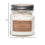 Mason Jar Candle, Naked, 8 Oz. - Unscented - 100% Soy Wax, No Lead, Kraft Label & Antiqued Pewter Lid, Hand Poured, Phthalate Free, Made From Midwest Grown Soybeans, All Natural Wicks