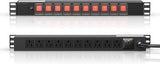 1U Rack Mount PDU Power Strip 10 Outlets Individual Switches 15A 6 Ft Cord