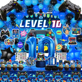 95Pcs 10Th Birthday Decorations For Boys, Video Game 10Th Birthday Decorations Include Backdrop Balloon Arch Hanging Swirls Cake Topper For Blue And Black Level 10 Birthday Decoration