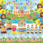 Capybara Birthday Party Set with Backdrop, Balloons, Cake Toppers & Centerpieces
