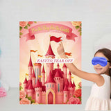 Princess Party Game: Pin The Flag On The Castle Birthday Pin Game Set With Pink Castle Poster, 24 Flag Stickers, And 2 Blindfolds For Princess Birthday Tea Party Supplies