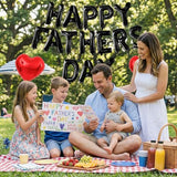 Black Happy Fathers Day Balloons, 16 Inch Happy Father's Day Balloon Banner Red Heart Balloons for Happy Father's Day Themed Party Supplies Decorations for Home, Office & Photo Backdrop