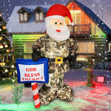 6 Ft Christmas Inflatable Santa Claus Wearing Camouflage, Led Lighted Christmas Blow Ups Xmas Yard Outdoor Decorations F