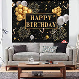 Black Gold Birthday Backdrop 7x5ft Photo Booth Banner for Milestone Party Decor