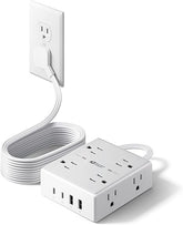 10FT Surge Protector Power Strip with 8 Outlets 4 USB Ports 2 USB C Flat Plug Extension Cord