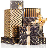6pcs Black Gold Foil Gift Wrap Set with Bows & Stickers, 27.5x19.6in