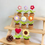 Cute Knitted Flower Plant, Kawaii Handmade Crochet Flowers,Small Potted Artificial Flower Plants, Desk Home Car Dashboard Decorations (Daisy-White)