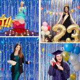 Blue Streamers Party Decorations 2-Pack 3.3x8.2Ft Glitter Foil Backdrop