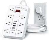 Power Strip with USB 8 Outlets 6 USB Ports 1 USB C 5FT Flat Plug Extension Cord White