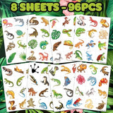96 Pcs Reptile Animal Safari Jungle Lizard Pre-Cut Temporary Tattoos For Kids | Super Cute Themed Birthday Party Favors, Supplies, Decorations, Fake Tattoo Stickers (Multiple)