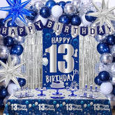 13Th Birthday Decorations For Boys Girls, Blue Happy 13Th Birthday Decoration Boy 13 Year Old Party Decorations Door Banner, Tablecloth Foil Backdrop Star Balloons 13Th Bady Decor For Teenage Boys