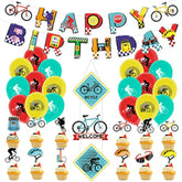 Bike Birthday Party Decorations Banner Cake Toppers Balloons for Kids
