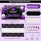 Purple And Black Party Decorations For Women, Purple Birthday Decorations For Girls Men With Purple Black Happy Birthday Backdrop Tablecloth Confetti Balloons Arch, Purple Party Supplies