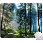 Forest Mouse Pad, Natural Scenery Mouse Pad Custom Design, Square Waterproof Mouse Pad Non-Slip Rubber Base Mousepads For Office Laptop, 9.5X7.9X0.12 Inch, Nature Misty Forest