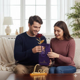 Rose Gift Box With Golden Love Stand – Romantic Artificial Flower Arrangement With Carry Bag For Valentine’S Day, Anniversary, Birthday & Special Occasions (Red)