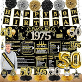 50Th Birthday Decorations For Men, 21Pcs Back In 1975 Banner Party Supplies, Black Gold 50 Year Old Birthday Backdrop, Vintage 50 Birthday Honeycomb Centerpiece Hanging Swirls Balloon Sash Gifts
