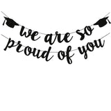 2026 Graduation Decorations, Black Glitter We are So Proud of You Banner, Class of 2026 Graduation Decor for Grad Party School Home Car Decorations (Pre-Strung)