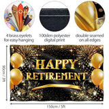 Happy Retirement Banner - Happy Retirement Decorations - Going Away Decorations - 5ft x 3ft (Black & Gold)
